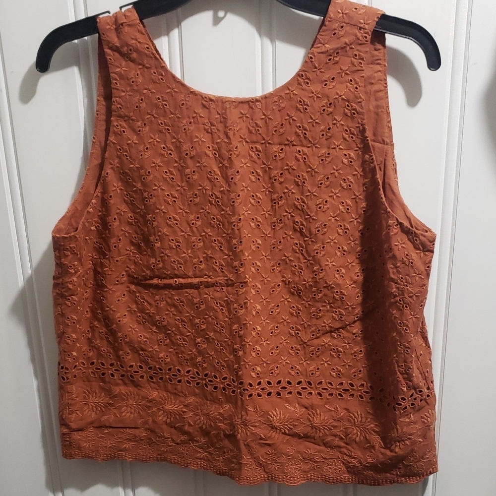 Loft Embroidered Sleeveless Burnt Orange TankTop
